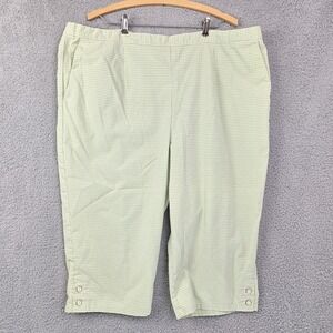 Alfred Dunner Womens Capri Pants 24W Green Gingham Check Pull On Pockets